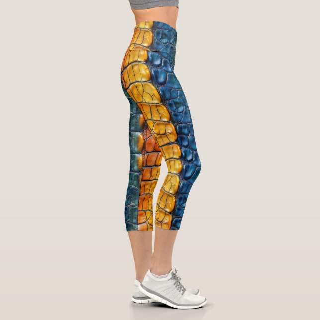 Leggings Capri Cuir Reptile bleu jaune (Droite)