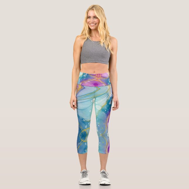 Leggings Capri Customizable Blue Purple Gold High Waisted Capris (Recto)