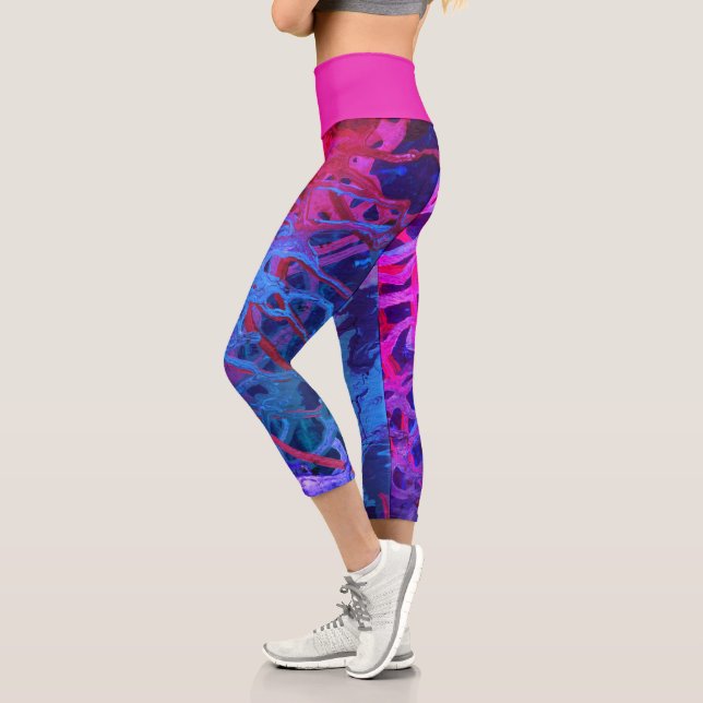 Leggings Capri Cute bleu violet rose Abstrait Motif Grunge (Gauche)