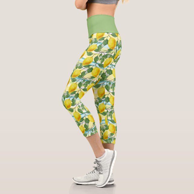 Leggings Capri Cute Hip Tropical Summer Lemons Fruit Motif (Gauche)