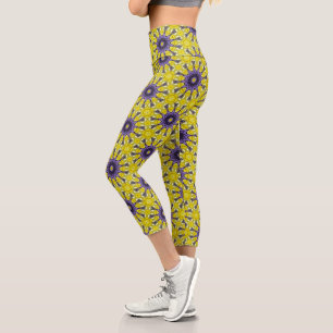 Leggings Capri Cute jaune violet kaléidoscope Motif géométrique