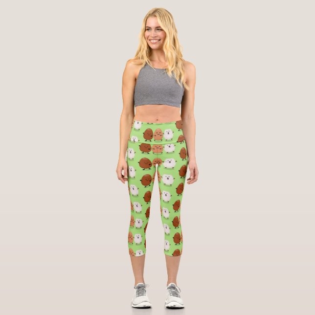 Leggings Capri Cute kawaii oeufs humoristique dessin animé (Recto)