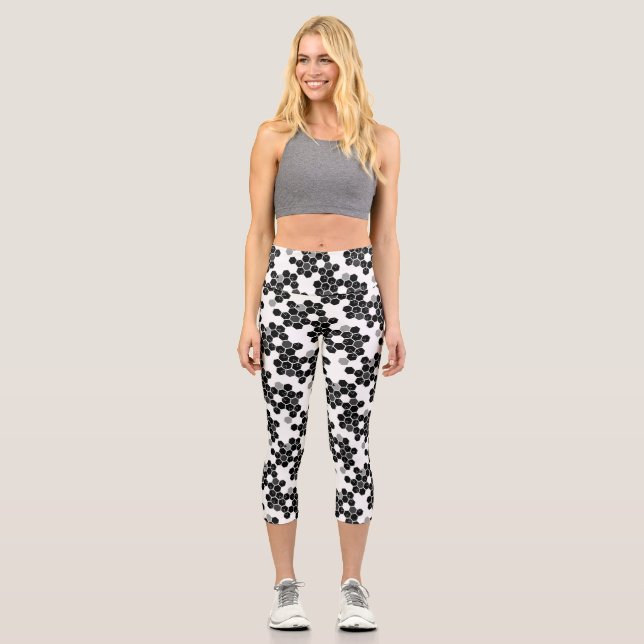 Leggings Capri Cute noir blanc hex données motif cravate (Recto)