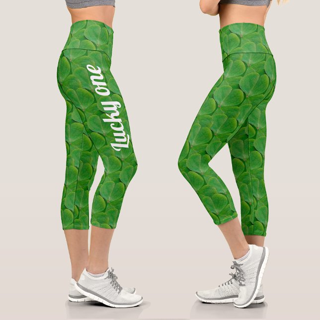 Leggings Capri Cute Patricks Day Vert Irlandais Lucky Clover Moti (Créateur téléchargé)
