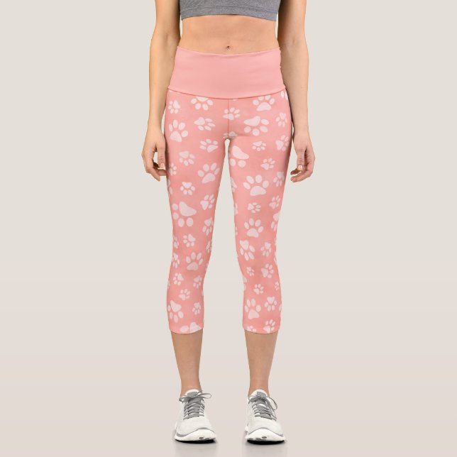 Leggings Capri Cute Paws Pattern Pink (Recto)