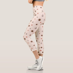 Leggings Capri Cute Woodland Hérisson et Motif de champignons