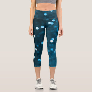 Leggings Capri Cyan Blue Sparkly Bokeh Abstrait