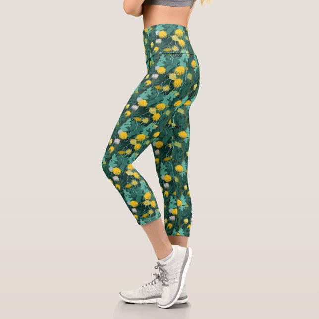 Leggings Capri Dandelions jaunes d'été (Gauche)