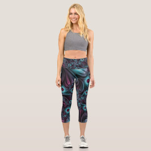 Leggings Capri Dans la profondeur Bleu rose Abstrait Fractal Art