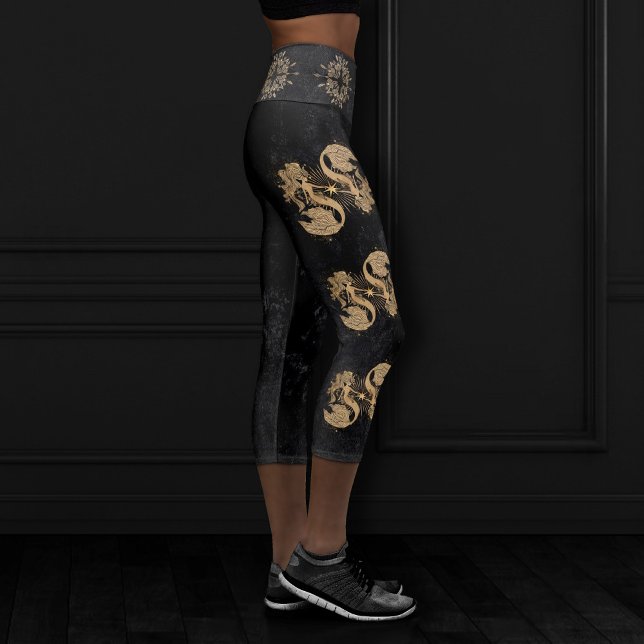 Leggings Capri Déesse du Zodiaque | Astrologie des Poissons d'Or  (Créateur téléchargé)