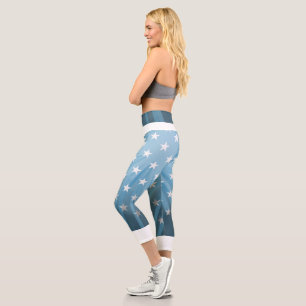 Leggings Capri Dégradé bleu avec étoiles haut taille Capris