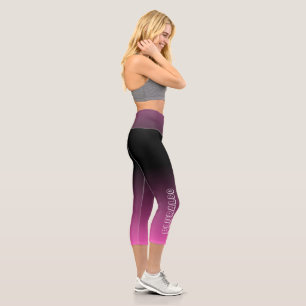 Leggings Capri dégradé de texte moderne personnalisé Rose noir