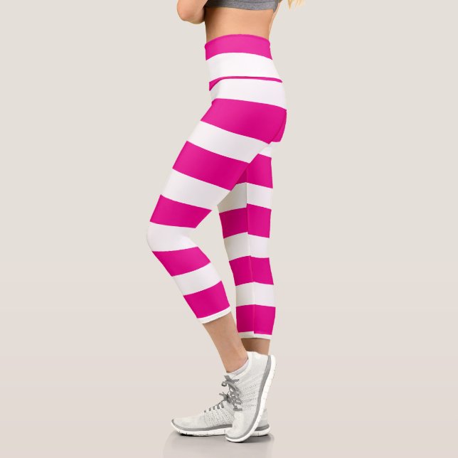 Leggings Capri Des bandes inégales en Magenta et Blanc (Gauche)