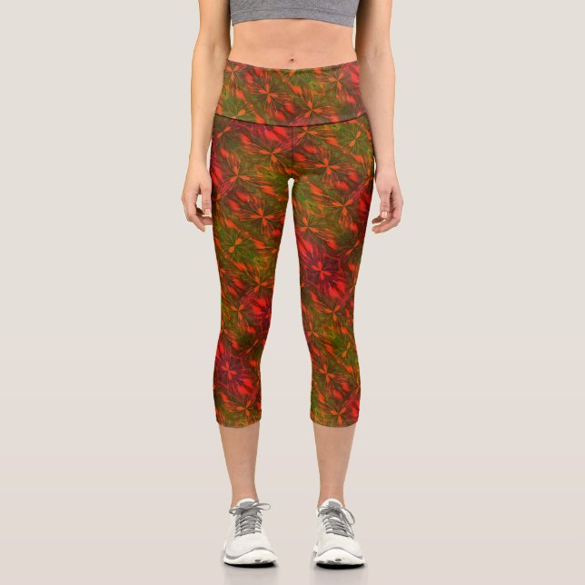 Leggings Capri Design abstrait Vert Et Orange (Recto)