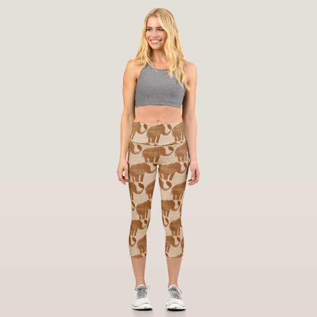 Leggings Capri Design d'art tribal des éléphants (Recto)