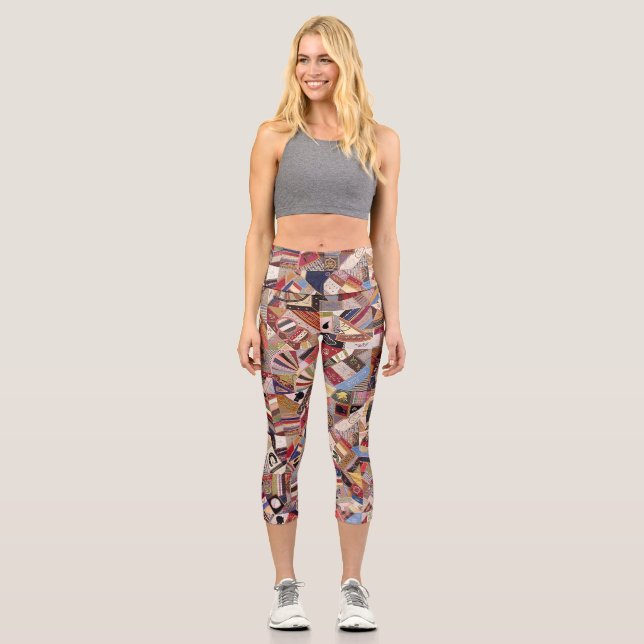Leggings Capri Design de courtepointe fou (Recto)