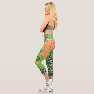 Leggings Capri design d'un mur vert et jaune suspendu