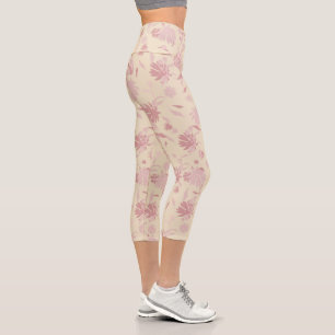 Leggings Capri Design Moderne Fleurs Élégantes Fleurs Roses Bleue