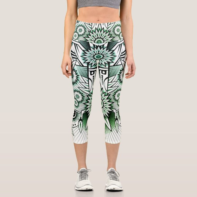 Leggings Capri Design tribal teinte verte (Recto)