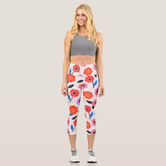 Leggings Capri Dessin à la main de motif de fleurs