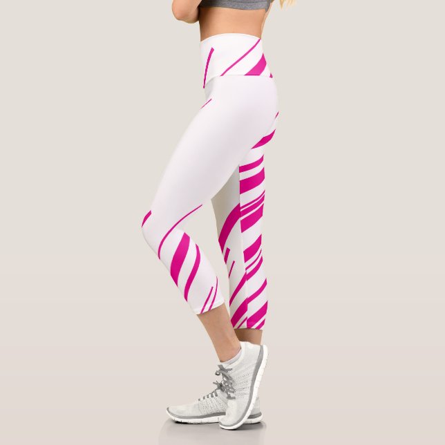 Leggings Capri Diagonales en Magenta et Blanc (Gauche)
