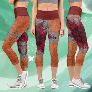 Leggings Capri Digital Mandala rouge orange et bleu