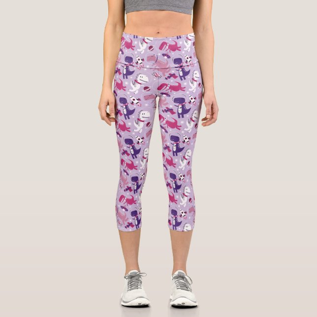Leggings Capri Dinosaures de l'espace, Dinosaures mignons, Étoile (Recto)