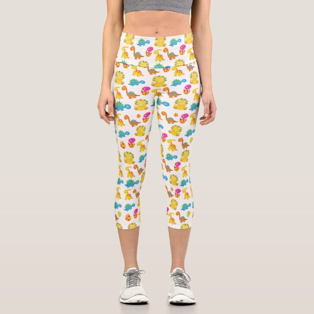 Leggings Capri Dinosaures Mignons, Motif De Dinosaures, Baby Dino (Recto)