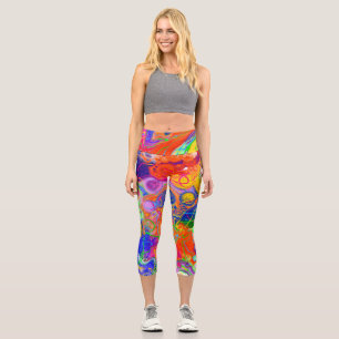 Leggings Capri Disco Ball Electricity Fluid Art