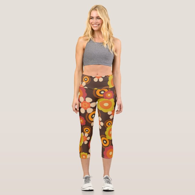 Leggings Capri Disco les années 70 60s Retro Flowers Pop Culture (Recto)