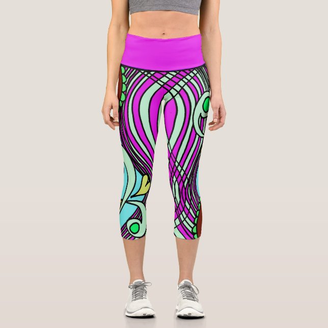Leggings Capri Doodle 103 Rose Abstrait Capri (Recto)