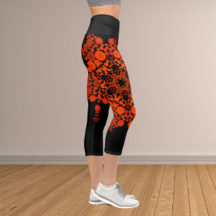 Leggings Capri Dot Mandala Fleur Orange et Noir