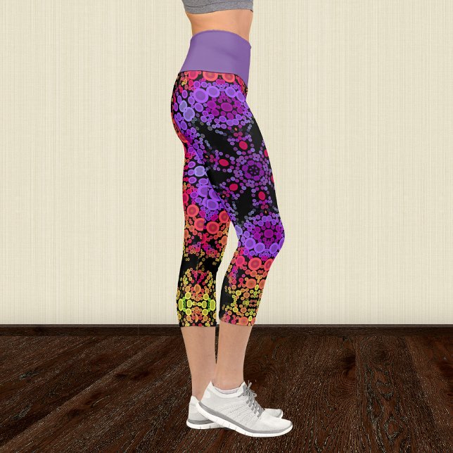 Leggings Capri Dot Mandala Fleur violet orange et jaune (Créateur téléchargé)