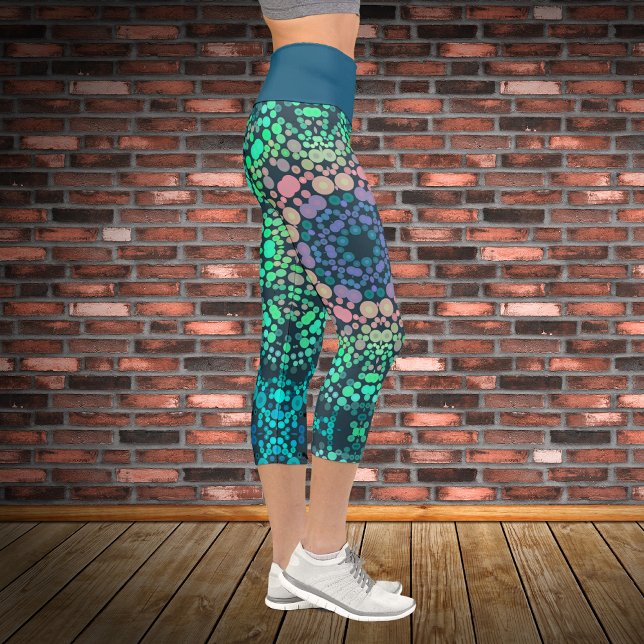 Leggings Capri Dot Mandala Flower bleu vert et rose (Créateur téléchargé)