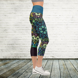 Leggings Capri Dot Mandala Flower Blue Jaune et violet