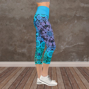 Leggings Capri Dot Mandala Flower Blue vert et violet