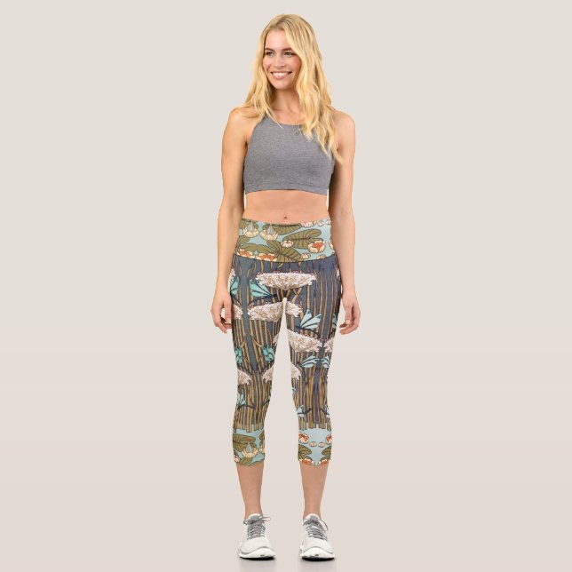 Leggings Capri Dragonflies Water Lilies Marais Art Nouveau (Recto)