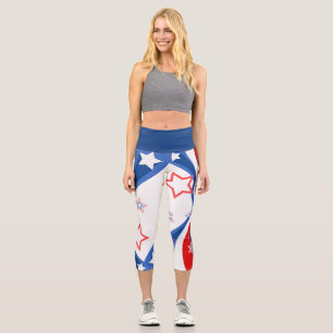 Leggings Capri drapeau américain Abstrait couleurs étoiles & rayu