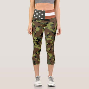 Leggings Capri Drapeau américain Camion vert militaire