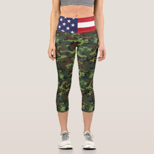 Leggings Capri Drapeau américain Camion vert militaire