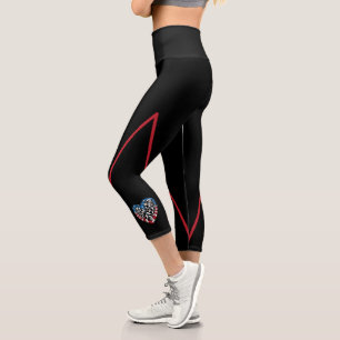 Leggings Capri Drapeau américain - Coeur de football féminin