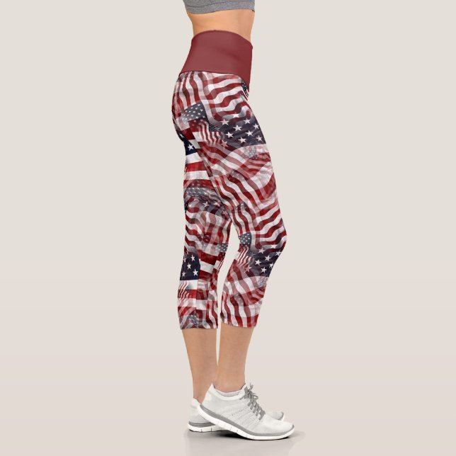 Leggings Capri Drapeau américain Rouge Bleu Bleu Grilles Étoiles  (Droite)