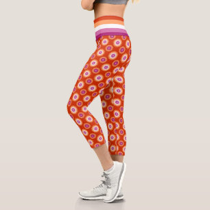 Leggings Capri Drapeau de la fierté lesbienne / motif de fleur or