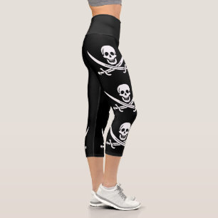Leggings Capri Drapeau de pirate Crâne croisé épées