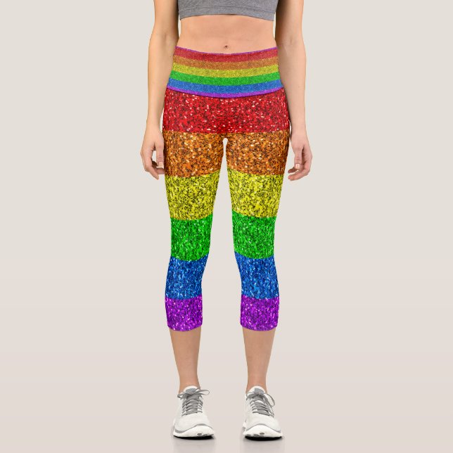 Leggings Capri Drapeau LGBT vibrante parties scintillant arc-en-c (Recto)