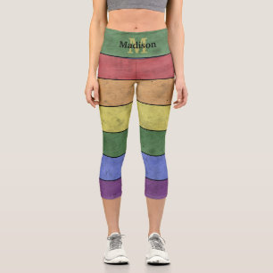 Leggings Capri Drapeau LGBT vintage orgueil en noir Monogramme