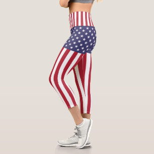 Leggings Capri Drapeau Patriotique Rouge Blanc Bleu Étoiles Et Fr