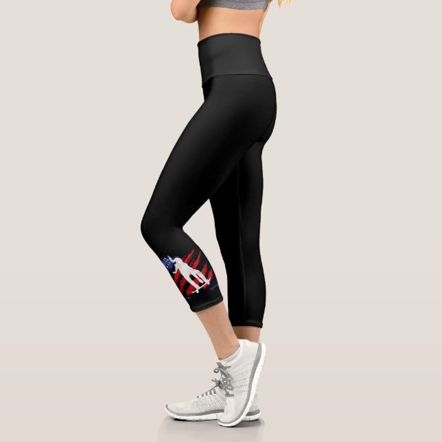 Leggings Capri Drapeau Patriotique USA Drapeau féminin Skateboard (Gauche)