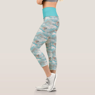 Leggings Capri Dreambic Blue Flying Sea Turtle Motif nautique