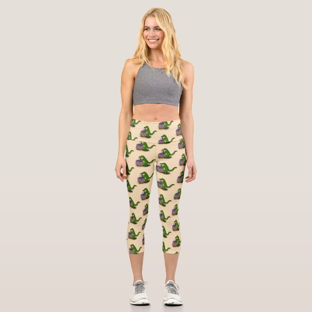 Leggings Capri Drôle alligator vert cuisine dessin animé (Recto)